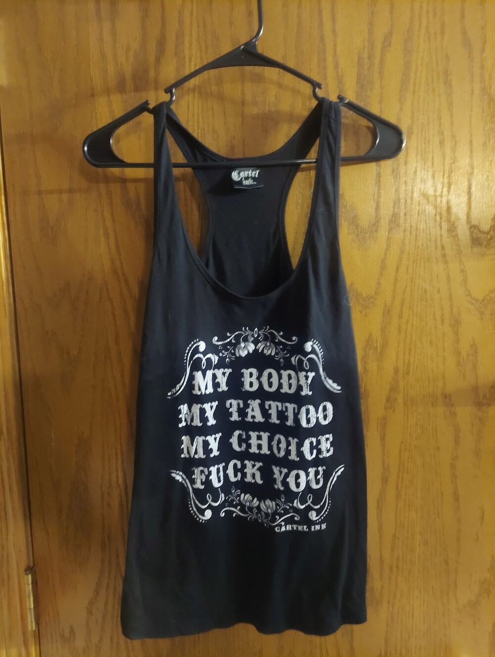 Cartel Ink My Body My Tattoo My Choice Tank Top XL Black Racerback Graphic Tee